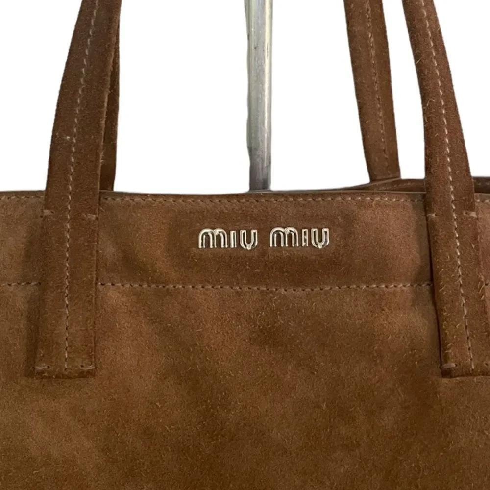 Miu Miu Two Tone Suede Shopper Tote Brown Authentic